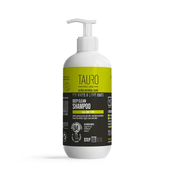 Ultra Natural Care deep clean shampoo for dogs and cats with white, light coat and skin