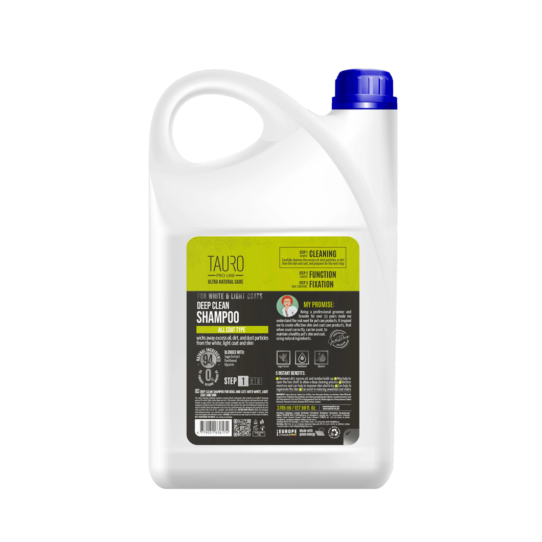 Ultra Natural Care deep clean shampoo for dogs and cats with white, light coat and skin