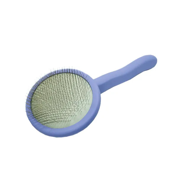 Ergonomic Non-Slip Wooden Round Dog & Cat Brush For All Hair Type Comfortable Brushing And Detangling, 3.54 x 7.48 in purple