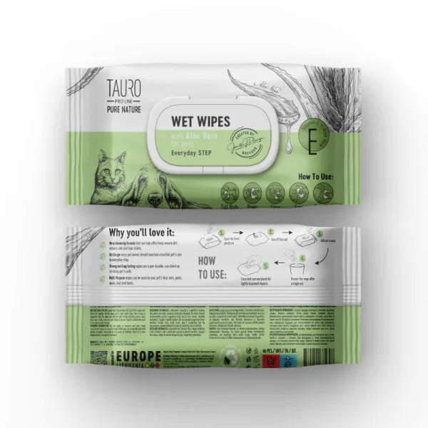 Pure Nature Wet Wipes For Every Day Dog & Cat Coat Care With Aloe Vera Extract To Moisture The Skin & Coat 40 pcs.