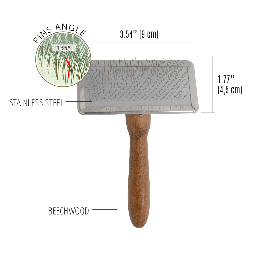 Prestige Wooden Dog & Cat Brush With Metal Rim For All Coat Type Comfortable Brushing And Detangling, teeth 0.43 in M, 1.77x3.54 in