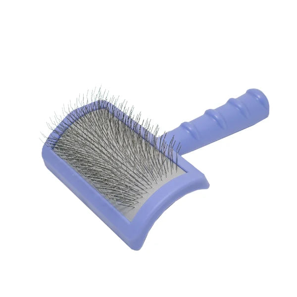 Ergonomic Plastic Dog & Cat Brush Curved Stainless Steel Teeth For Detangling And Comfortable Brushing, teeth 0.79 in, thin purple