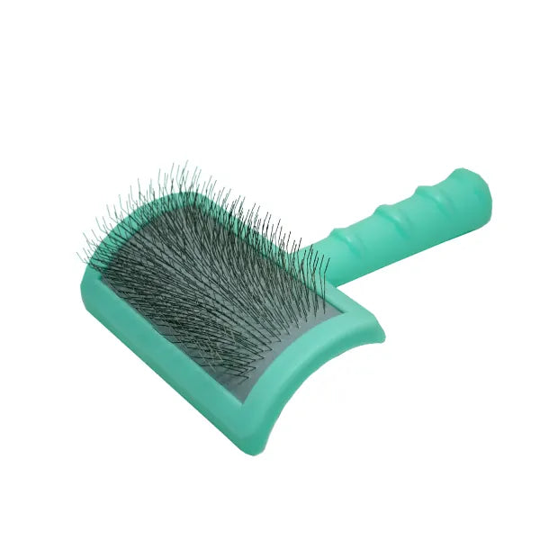 Ergonomic Plastic Dog & Cat Brush Curved Stainless Steel Teeth For Detangling And Comfortable Brushing, teeth 0.79 in, thin mint