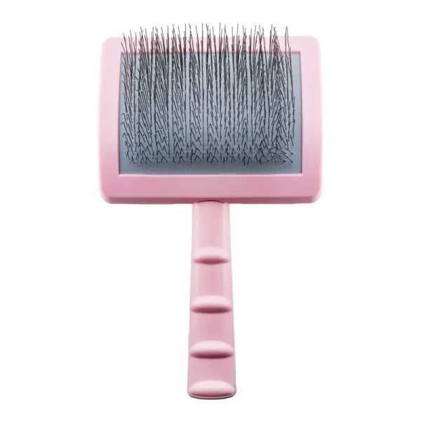 Brush, plastic, thin and soft 0.98 in stainless steel pins, large size 6.9x4.2x2.4 in pink